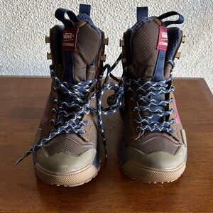 Vans Brown Hi-Top Boots with Navy & Burgundy Accents